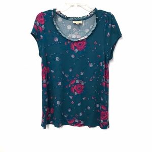 ModCloth Teal Floral‎ Blouse. Medium